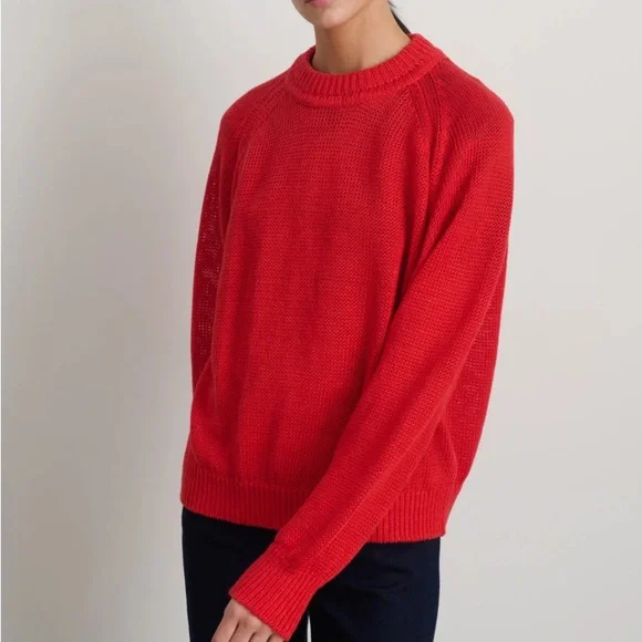 B SIDES “Lind” 100% Italian Linen Knit Red Crewneck Sweater in Geranium sz SMALL - Picture 7 of 11